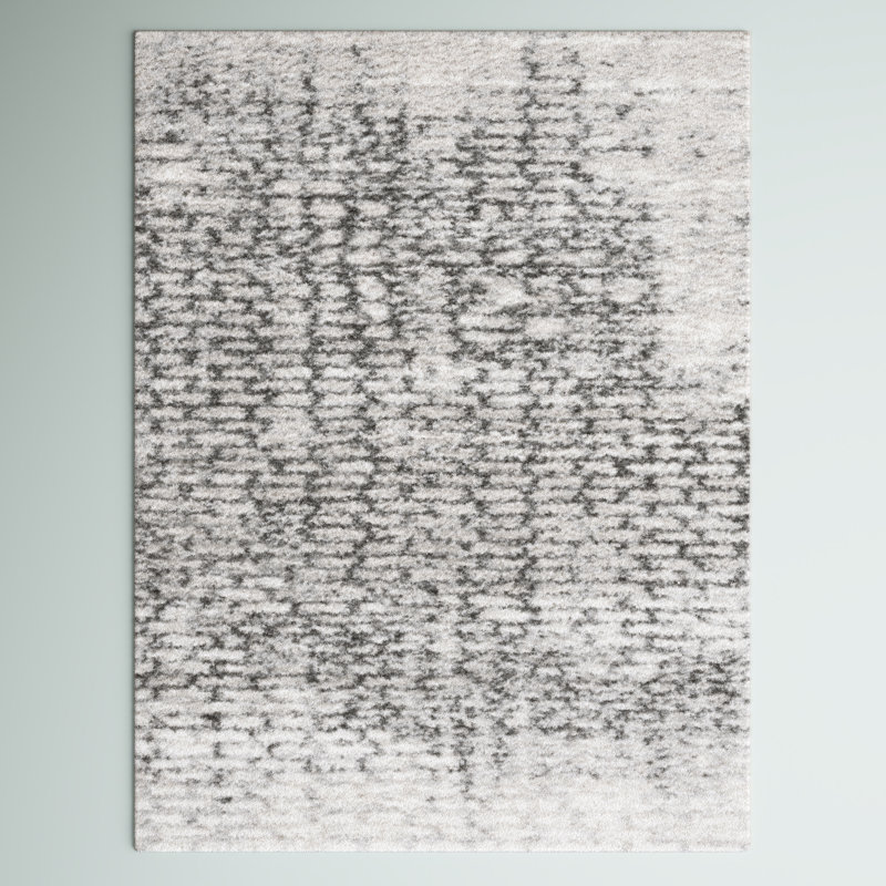 Tapis gris / ivoire à motif abstrait Mena, Rectangulaire 8 pi x 10 pi