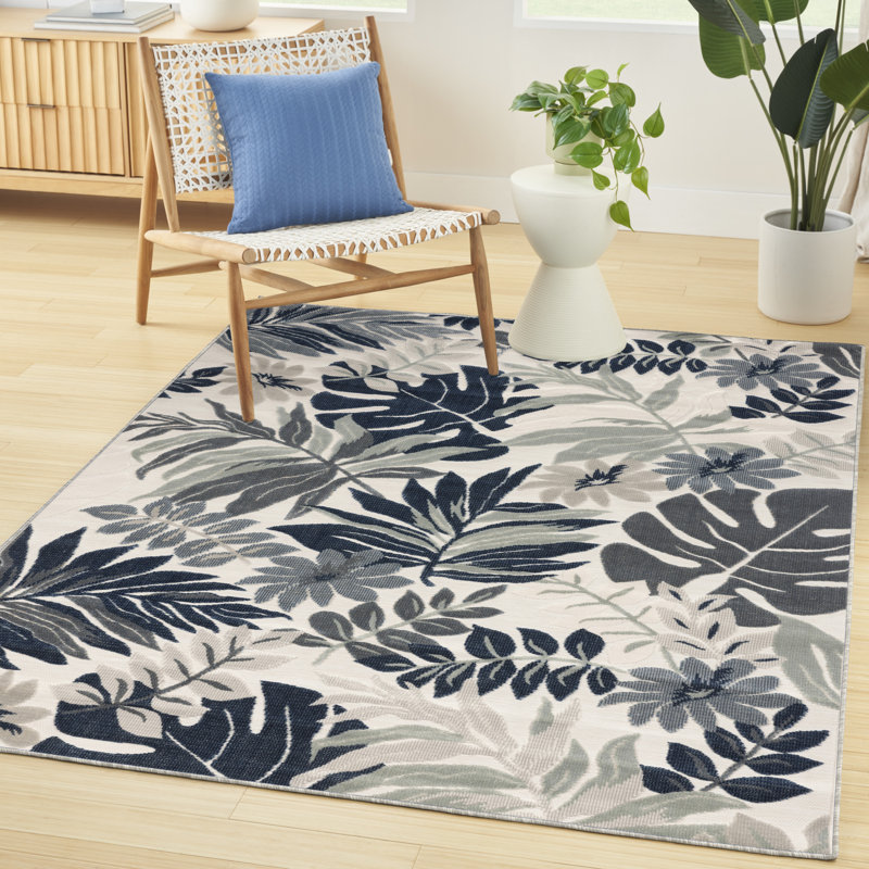 4' x 6' Blue Tropical Rug, Rectangle 5'3" x 7'3", Blue