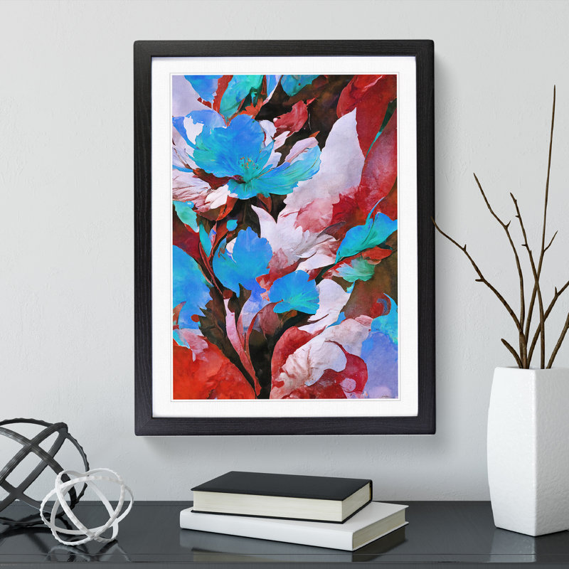 Pretty Abstract Floral No.3 - Single Picture Frame Painting, 64cm H x 46cm W x 2cm D, Black Framed