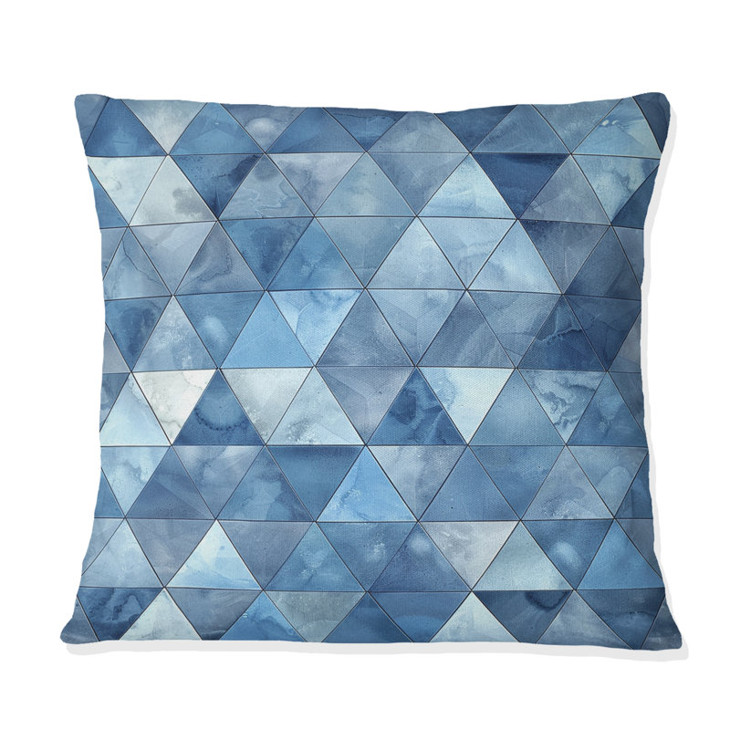 Coussin moderne bleu et blanc Modern Triangles III, H 16 po x l 16 po