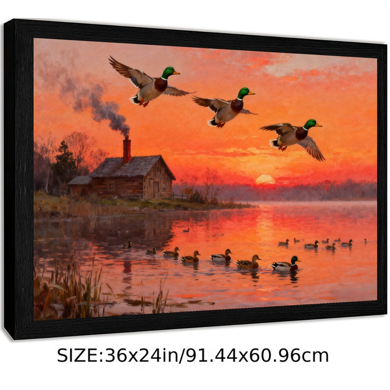 Art mural encadré noir, scène de chasse classique au coucher du soleil, impressions encadrées de paysage sauvage rustique