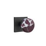 Emtek Select Privacy Knobset w/ Square Rosette & Conical Stem, Rosso Levanto Marble Knob (CF)