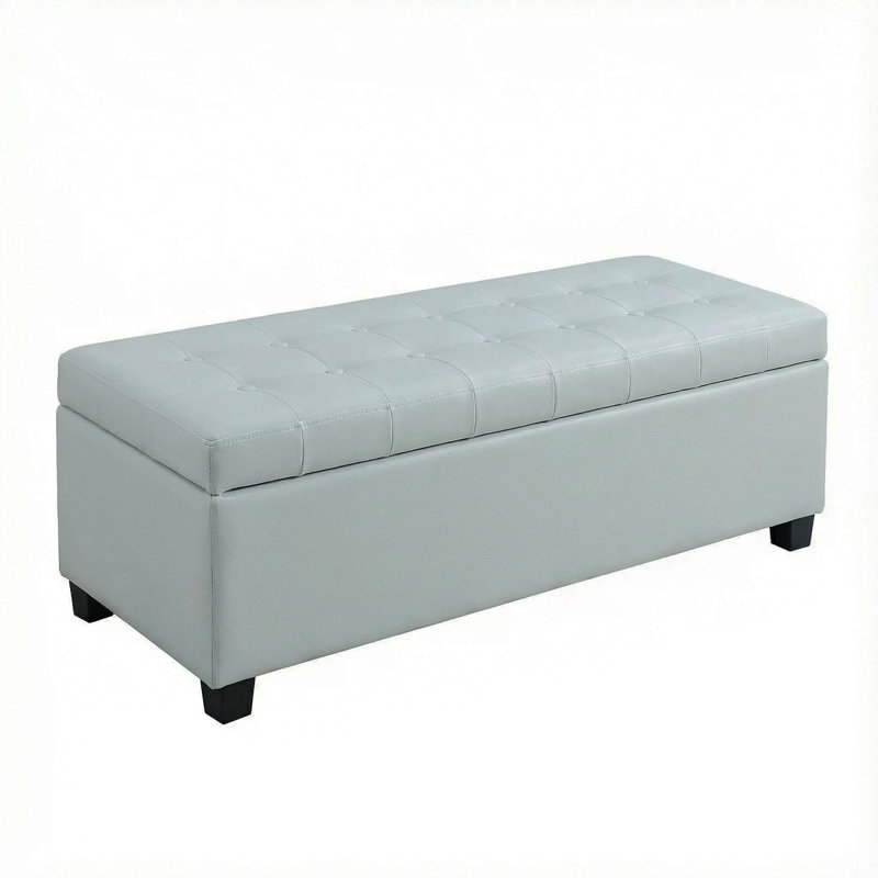 Repose-pieds avec rangement, banc de rangement, banc de chambre d'entrée touffeté, 49,75 pouces, charnières à couvercle facile à utiliser, pieds en bois, tissu en polyester, 300 lb, bleu bébé
