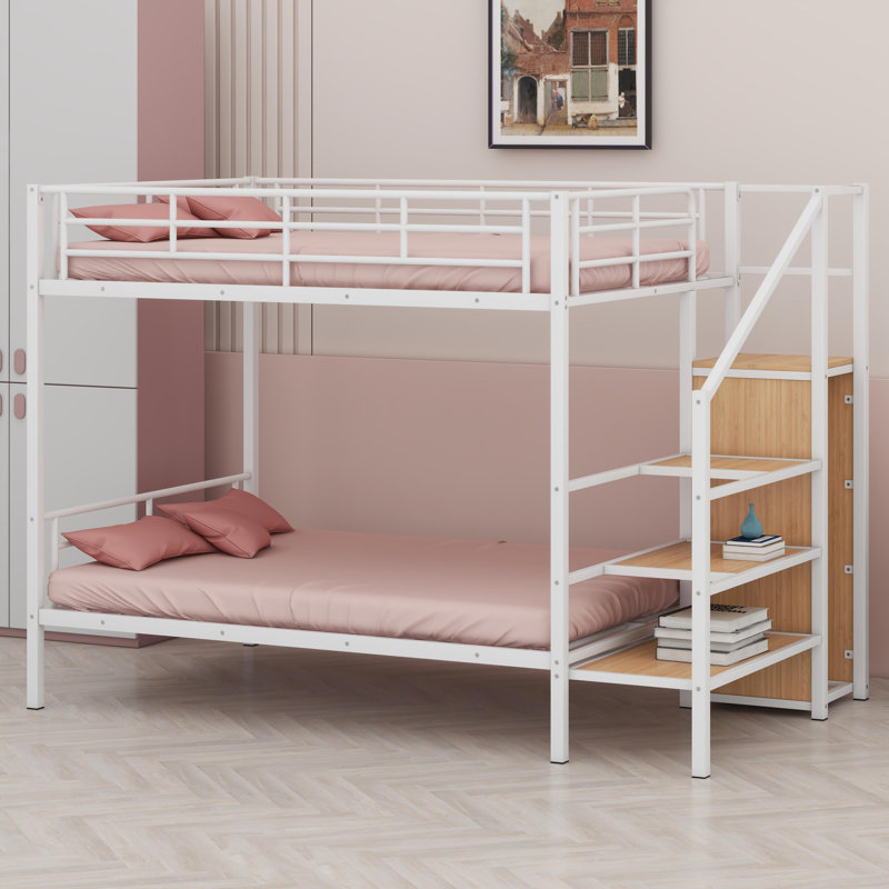 Lit superposé en métal avec garde-robe, Blanc