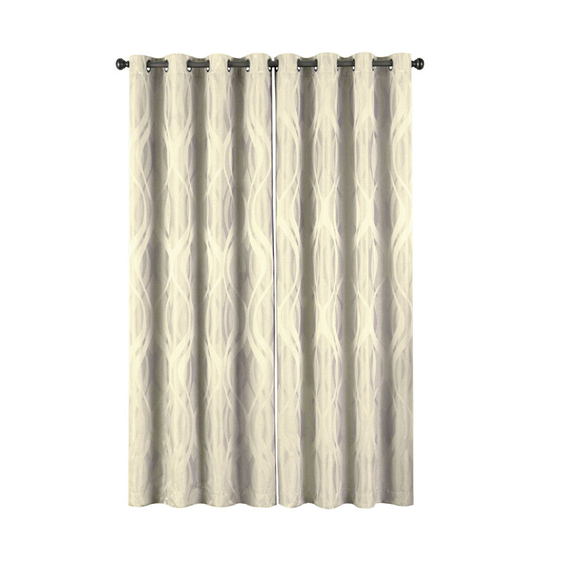 Ivory Geometric Blackout Polyester Curtain Panel with Nickel Grommets