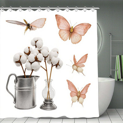 Rideaux de douche en coton et tige papillon, 71 x 71