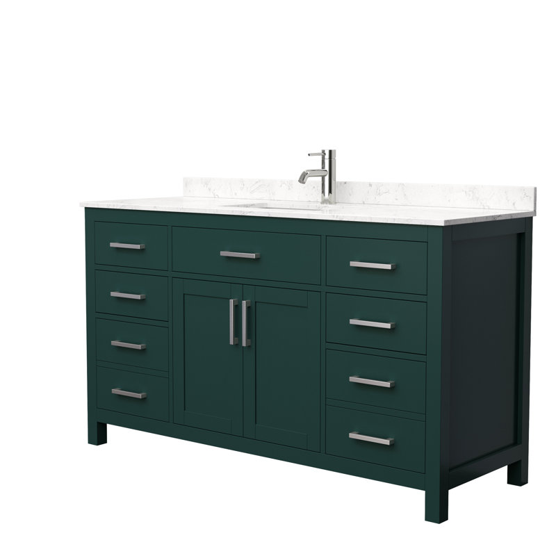 Beckett 60" Freestanding Single Bathroom Vanity with Cultured Marble Top, Carrara Cultured Marble, Brushed Nickel, Green