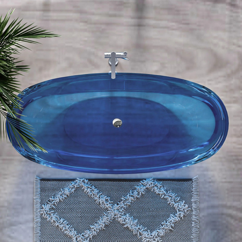 64'' X 29.6'' Transparent Freestanding Soaking Solid Surface Stone Resin Bathtub