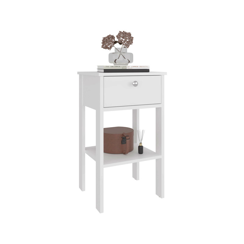 White 1-Drawer Nightstand With Open Shelf, White