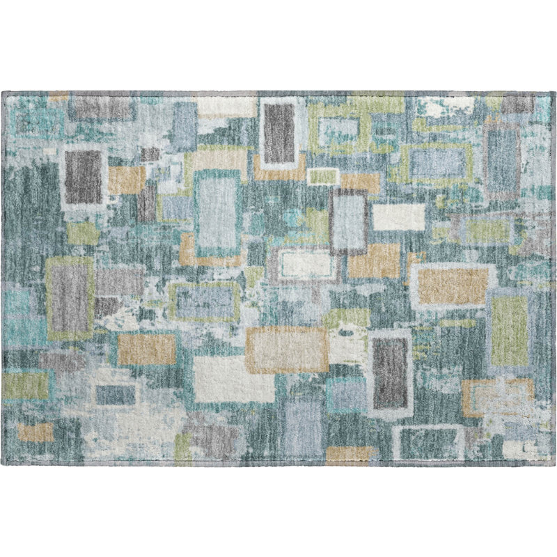 Premium Machine Washable Mayfield AMF2246 Geometric Rug, 1'8" x 2'6", Teal
