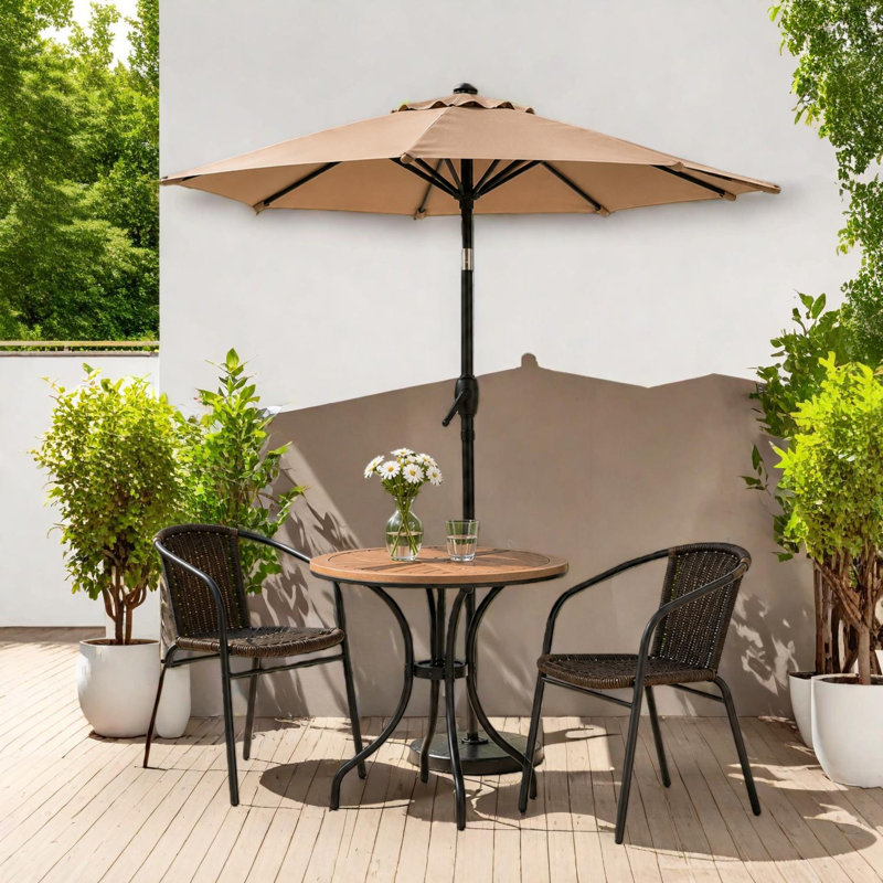 Parasol de marché de 10 pi avec bouton poussoir et relevage à manivelle pour terrasse et piscine, Brown