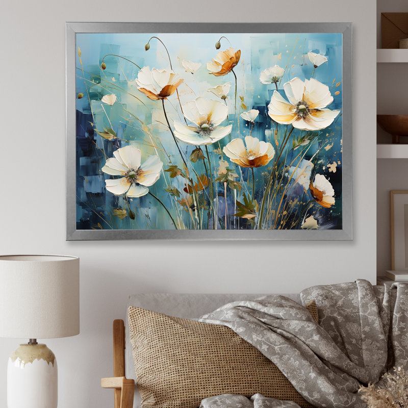 «Misty Flower Meadows I» sur toile, H 16 po x l 32 po x P 1 po, Cadre simple argenté