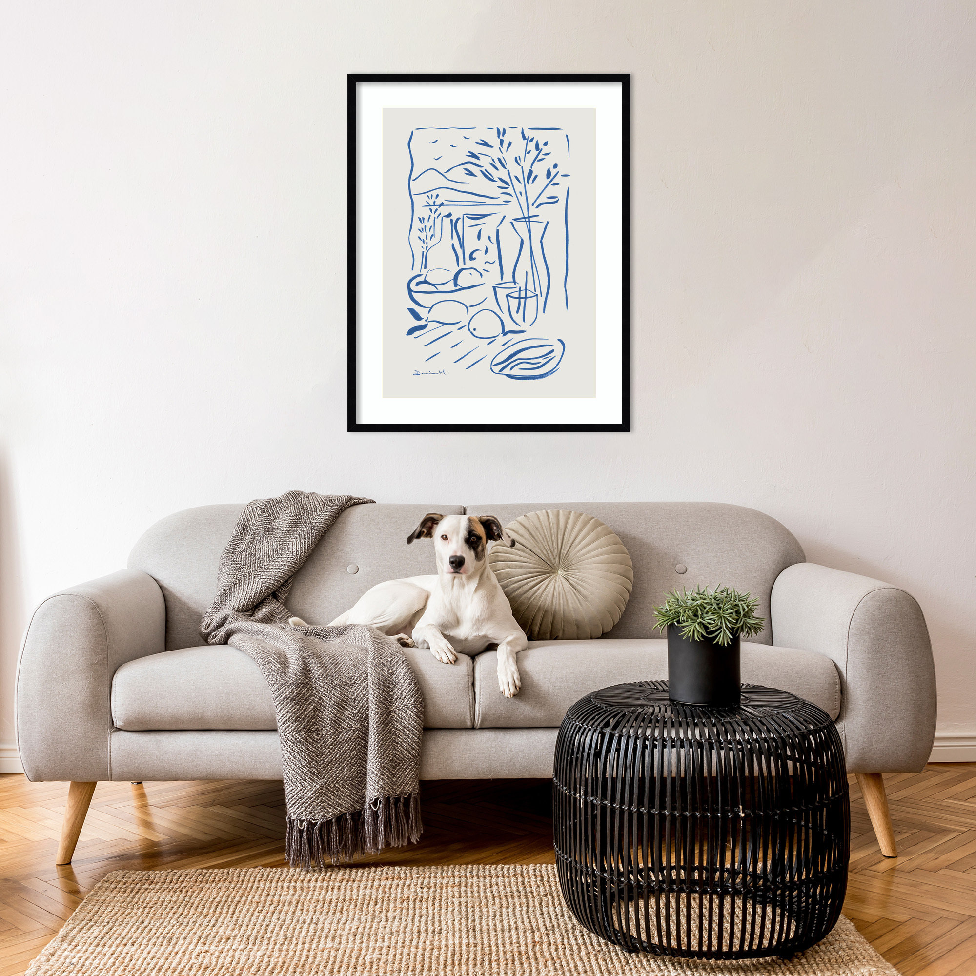 Mediterranean View by Dan Hobday Wood Framed Wall Art Print, 33" H x 26" W, Black Framed