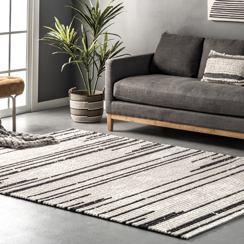 Carling Soft Shaggy Textured Contemporary Stripes Fringe Area Rug, Rectangle 9' 2" x 12'