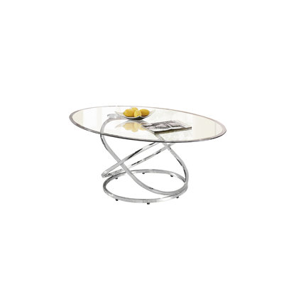 Round Glass Coffee Table with Chrome Pedestal Base, Modern Tempered Glass Living Room Table