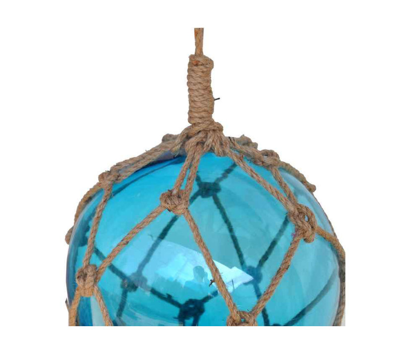 Décoration murale boule flotteur de pêche en verre japonais, H 7 po x l 3 po x P 3 po, Bleu Clair / Marron