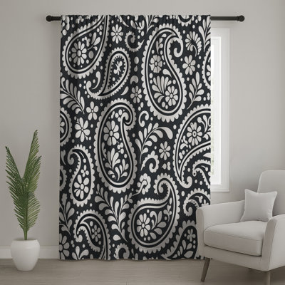 Rideaux noir et blanc à motif cachemire, voilages et voilages cachemire - 1 panneau