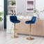 Repose-pieds chromé et base pivotante en velours à hauteur réglable et tabouret de bar simple doré, ensemble de 2, bleu marine-1393523044
