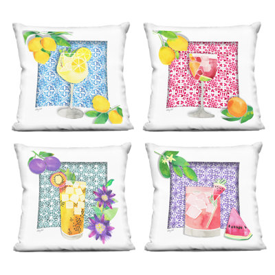 Mediterranean Mixed Drinks Design by Hillary Holt Throw Pillow (Set of 4)