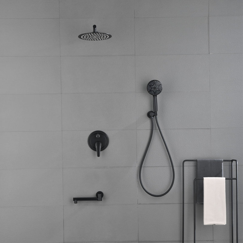 Système de douche mural avec robinet de douche à poignée simple et ensemble de garniture de douche en laiton 12 po avec valve brute