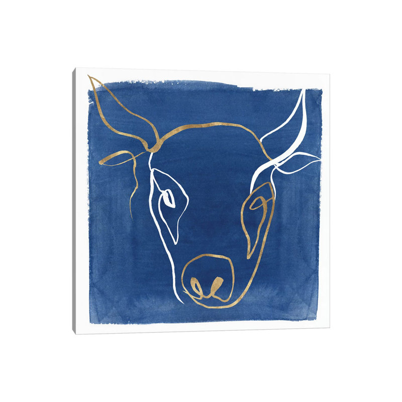 " Indigo Ox " by Isabelle Z, Wrapped Canvas, 37'' H x 37'' W x 1.5'' D, No Mat