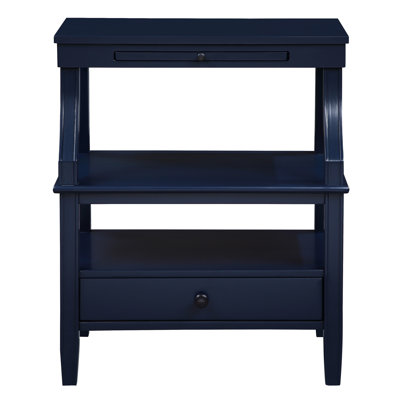 Classic Midnight Blue Nightstand With Ample Shelf And Drawer Plywood Storage