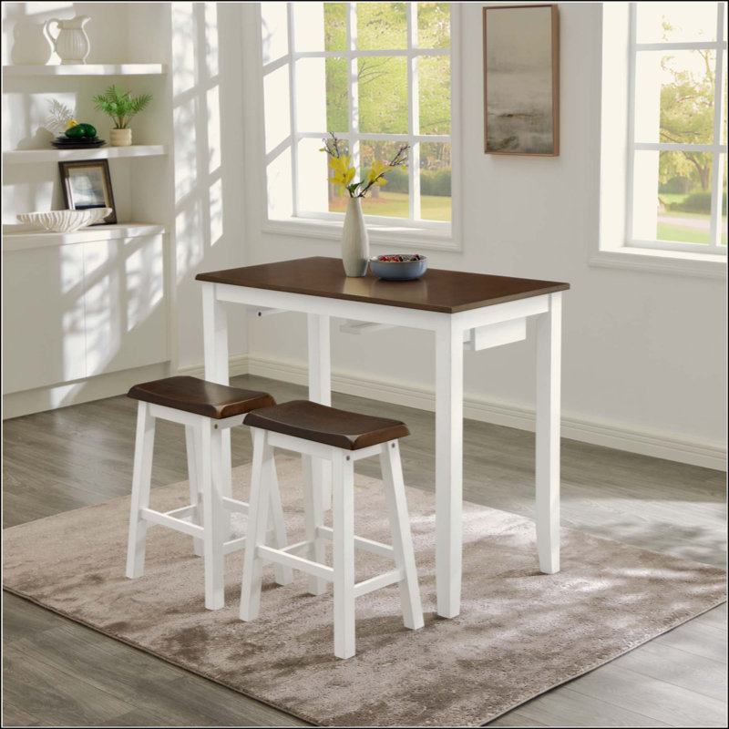 Bar Table And Chairs Set, 3 Piece Dining Table Set, Industrial Breakfast Table Set, For Living Room, Dining Room, Game Room