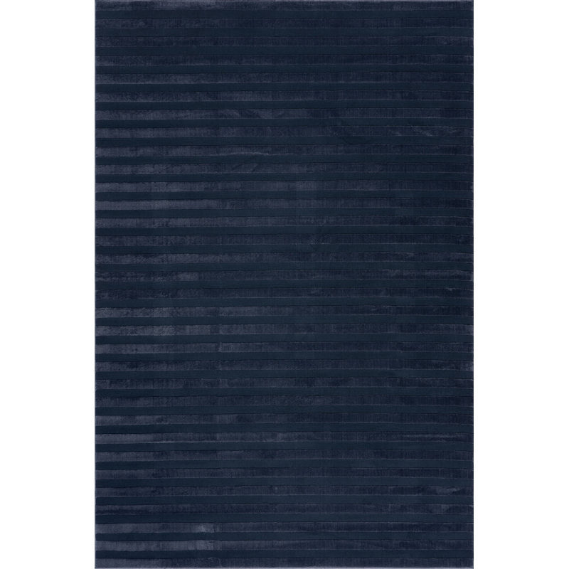  Valoria Striped Washable Area Rug, Blue, Rectangle 4' x 5'11"