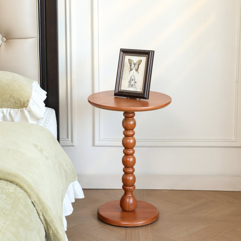 Solid Wood Round End Table,Side Table,Night Stand, Tan, Medium Yellow Wood
