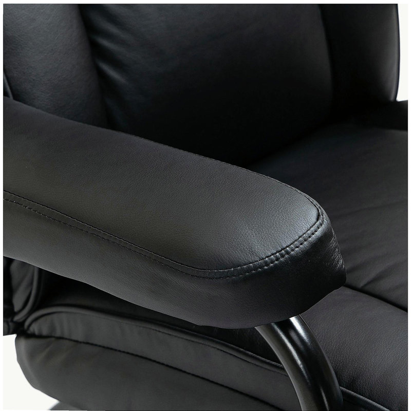Fauteuil pivotant, fauteuil manuel en cuir de polyuréthane, avec repose-pieds repose-pieds, convient pour le salon, le bureau, la chambre à coucher, noir