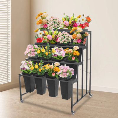 Terisa 4-Tier Rolling Metal Flower Display Plant Rack Stand with 16Pcs Buckets