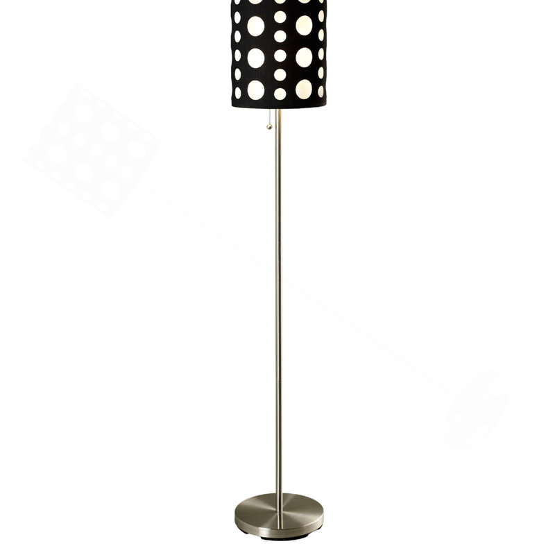 66" Tall Metal Floor Lamp, Retro Design With Black Shade, Black/Red