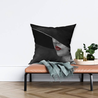 Mysterious woman with a hat - 26"x26" Throw pillow cover - Poly twill - Print on demand
