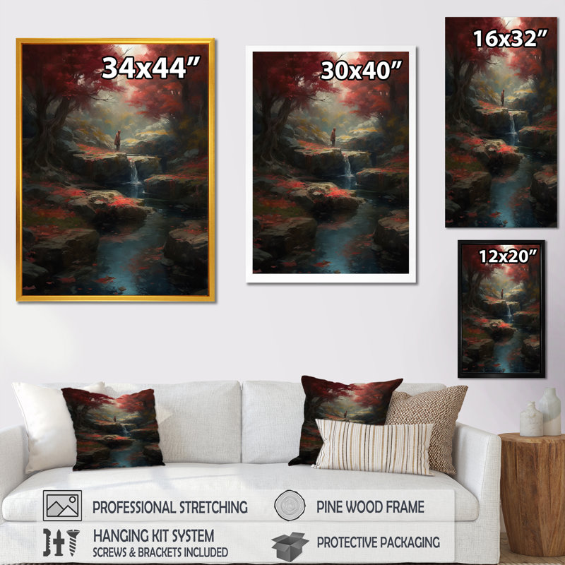 Zen Asian Garden with Steam I, reproduction d'art sur toile, H 40 po x l 30 po x P 1,5 po, Encadrement doré