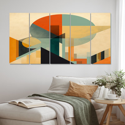Full Moon Symphony Midcentury Abstract II - Modern Midcentury, reproduction d'art sur toile - 5 panneaux égaux