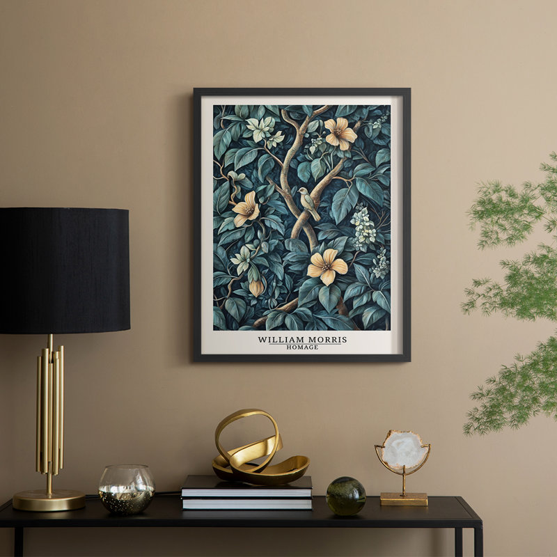 WM MORRIS Series CMXXIX Framed Print - Solid Wood, Black, 30" H x 24" W