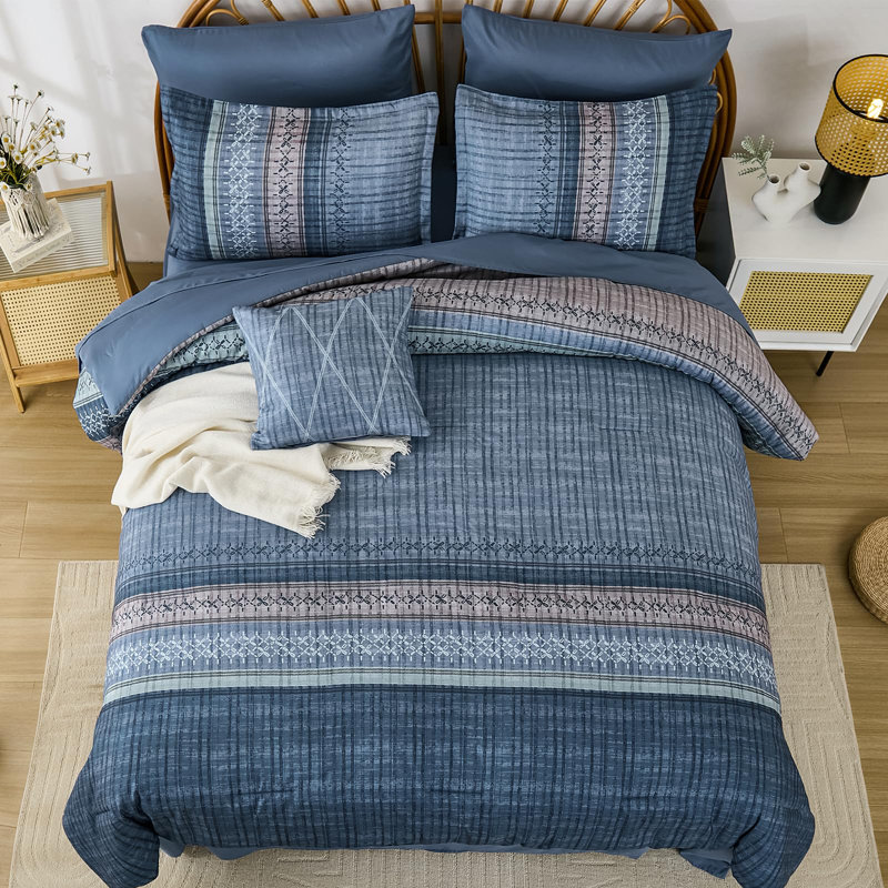 Ensemble de literie 8 pièces Boho, Édredon très grand, Bleu
