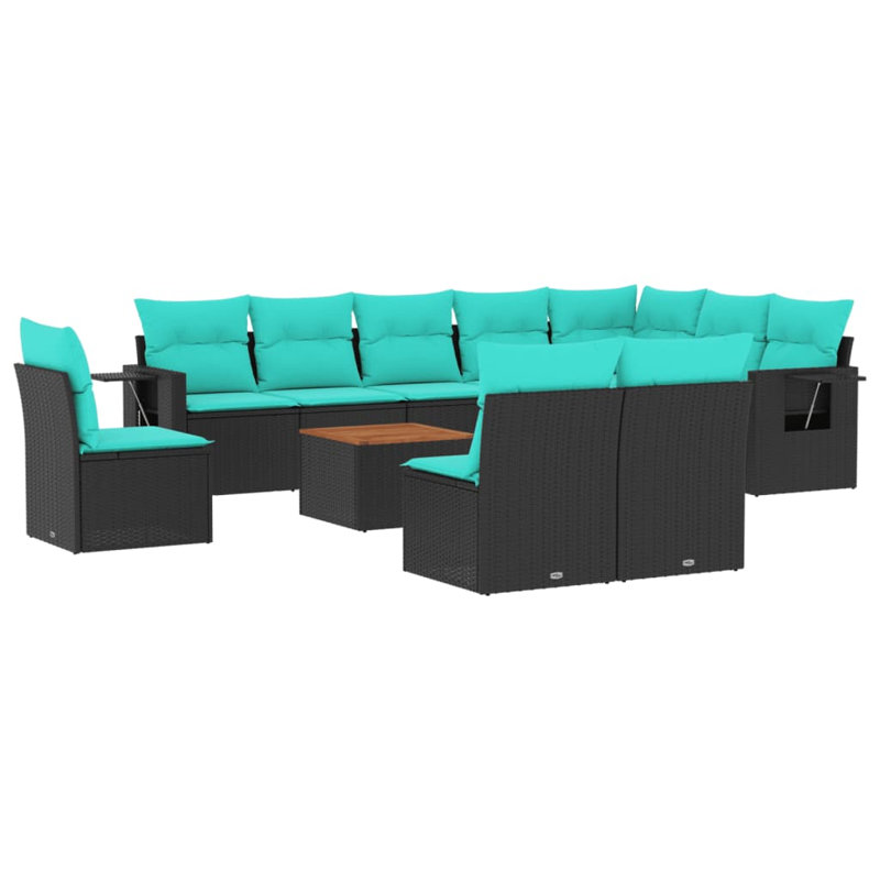 11 Piece Patio Sofa Set With Cushions Poly Rattan, Blue, Black