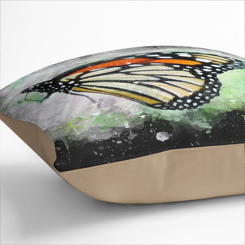Monarch Butterfly Paint Splash Square Throw Cushion, Stone, 55cm H x 55cm W x 20cm D