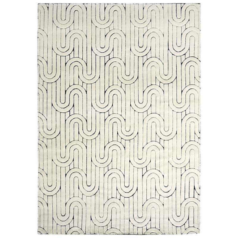Reality Geometric Area Rug in Cream/Black, Rectangle 9'10" x 13'1"