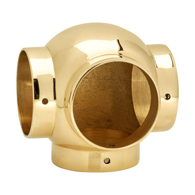 2" Dia. X 3-7/16" H Polished Brass Ball Side Outlet Tee For 2-Inch Bar Rail