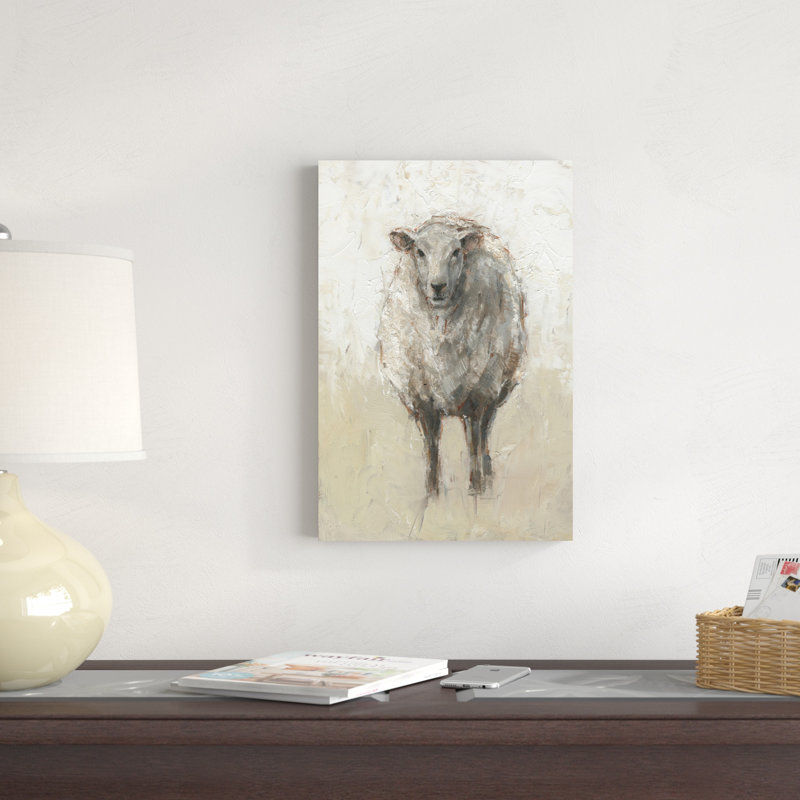 «Fluffy Sheep I» par Ethan Harper - peinture sur toile tendue, H 18 po x l 12 po