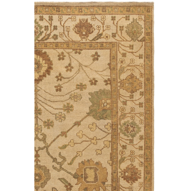 Oushak Oriental Hand-Knotted Wool Ivory Area Rug, Rectangle 6' x 9'