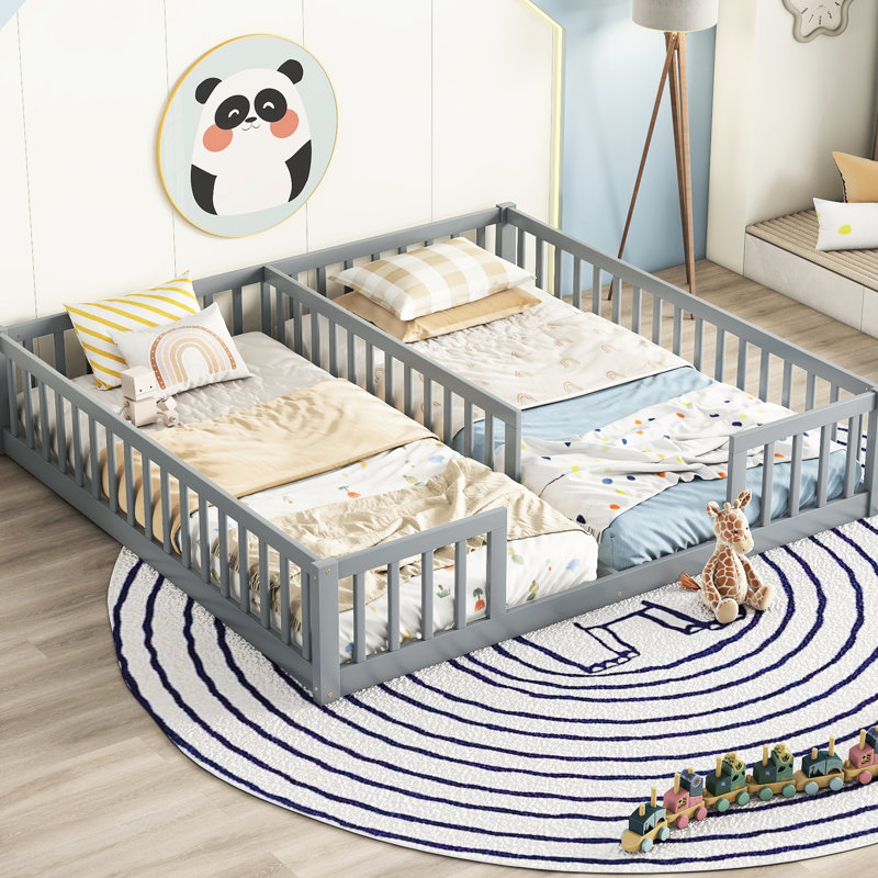 Twin Bed With Guardrails, Grey - & Fun Floor For Two Twins Stable Practical Setup, Gray