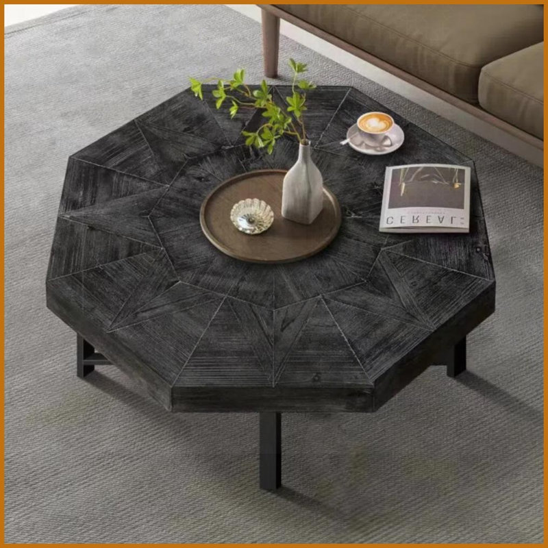 Table basse octogonale Farmhouse, Bois gris