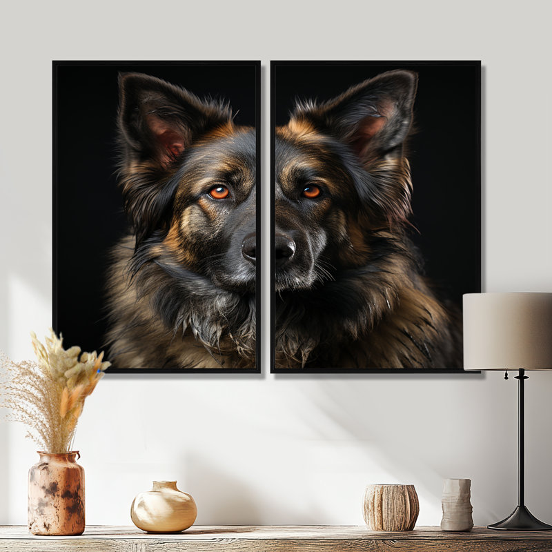 Chien, berger allemand, Black, 36" H x 48" W, Impression encadrée flottante