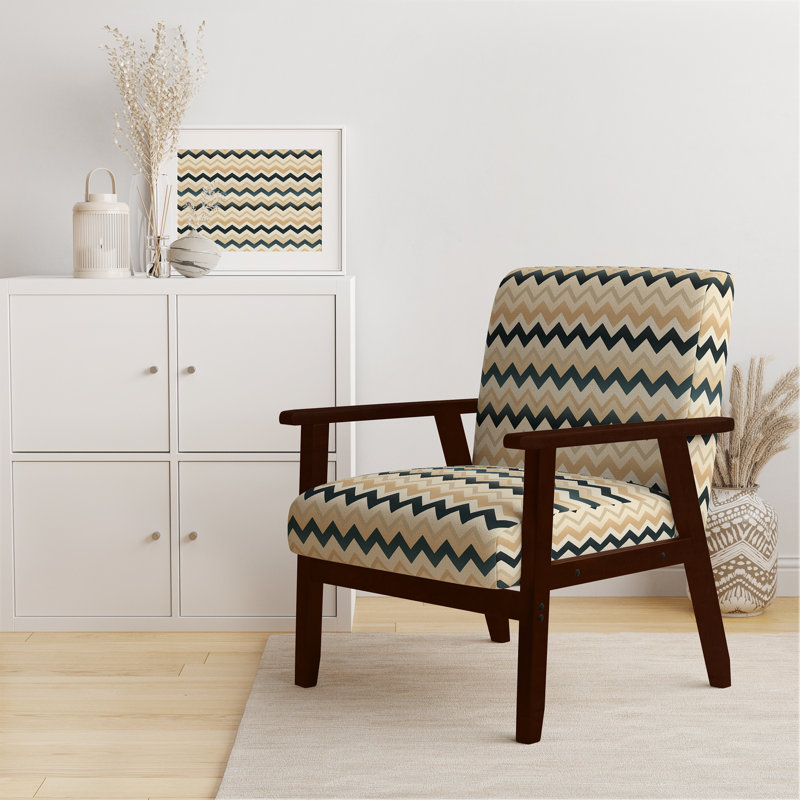 Cantina 23'' Wide Armchair, Beige/Black/White Polyester, Brown Square Arms