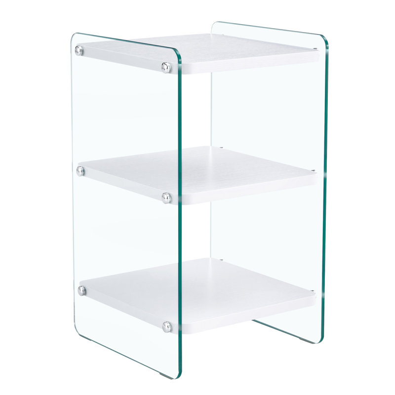3 Levels Nightstand, Side Table, Bedside Table With Tempered Glass Leg, Accent Table, Transparent/White