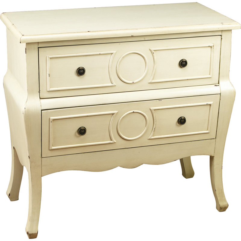 Commode d'appoint 2 tiroirs, Blanc antique