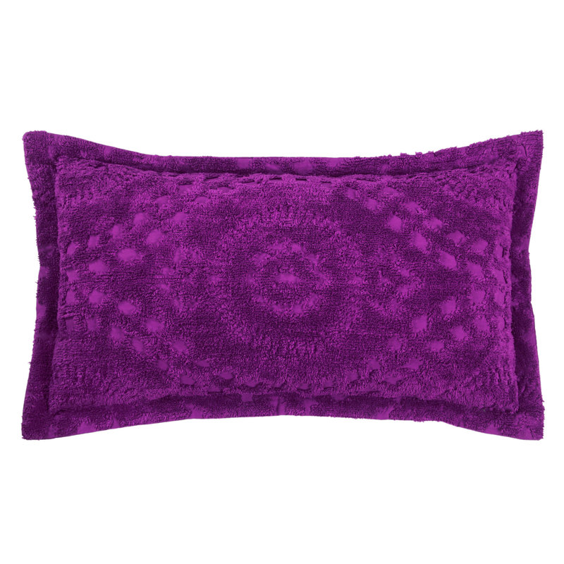Taie décorative très grande taille en chenille touffetée 100% coton Rio, conception en médaillon, housse de coussin décorative douce et respirante, certifié OEKO-TEX, lavable à la machine, toutes saisons, 20 po x 36 po, prune